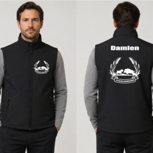 Softshell noir personnalisé pour chasse avec visuel avant et dos